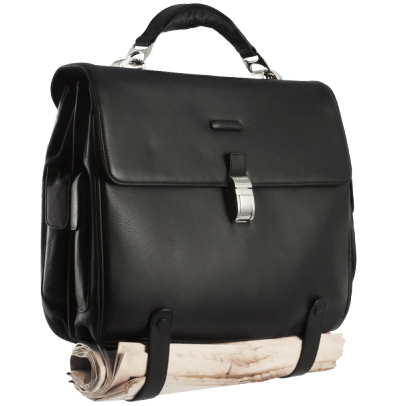 Хоризонтална, бизнес чанта  Piquadro Modus за 15 инча лаптоп с две отделения, черен цвят